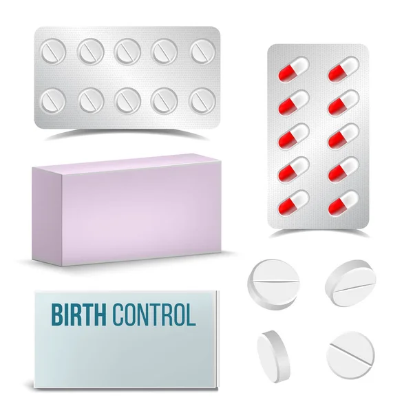 Realista Feminino Oral Contraceptive Pills Vector —  Vetores de Stock