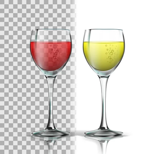 Verre réaliste avec vecteur de vin rouge et blanc — Image vectorielle