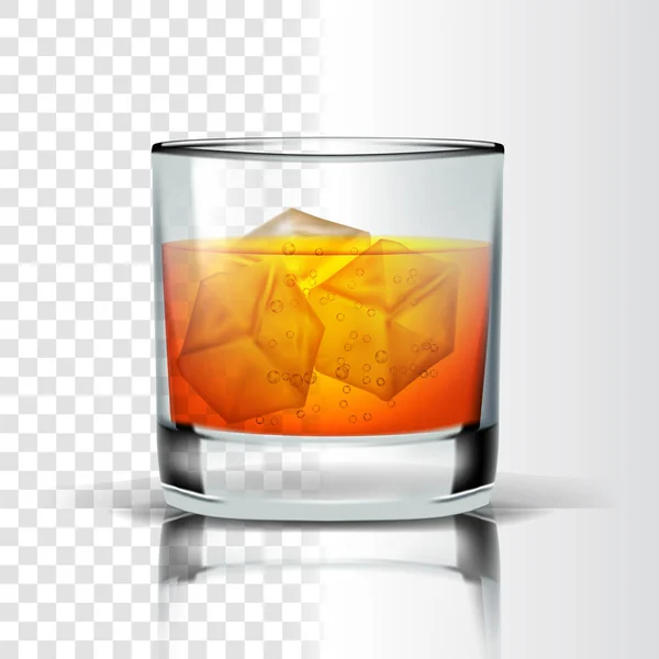 Verre réaliste avec vecteur Bourbon et glaçons — Image vectorielle