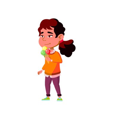 Asyalı Çocuk Kız Karikatür İzole Vektör İllüstrasyon