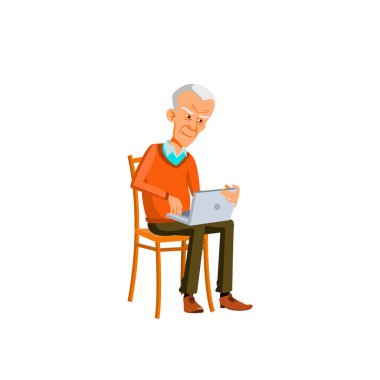 Asyalı Yaşlı Adam Vektörü. Yaşlı insanlar. Kıdemli Kişi. İzole Karikatür İllüstrasyon