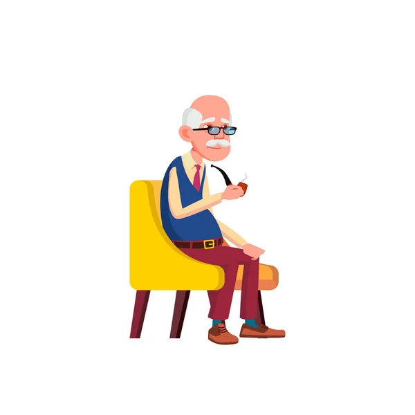 European Old Man Vector. Elderly People. Senior Person. Isolated Cartoon Illustration — Stock Vector