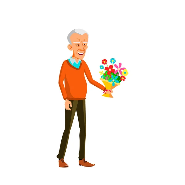 Asian Old Man Vector. Elderly People. Senior Person. Isolated Cartoon Illustration — Stock Vector