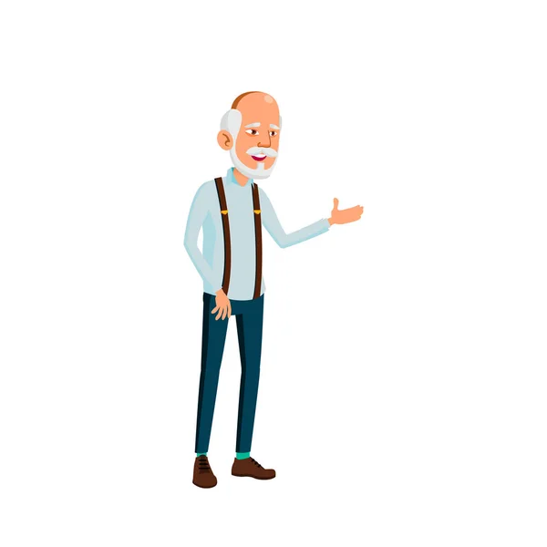 Asian Old Man Vector. Elderly People. Senior Person. Isolated Cartoon Illustration — Stock Vector