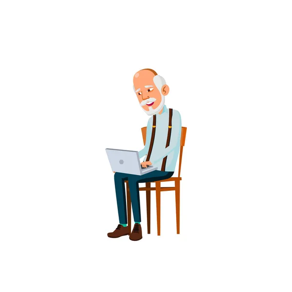 Aziatische oude man vector. Ouderen. Senior person. Geïsoleerde cartoon illustratie — Stockvector