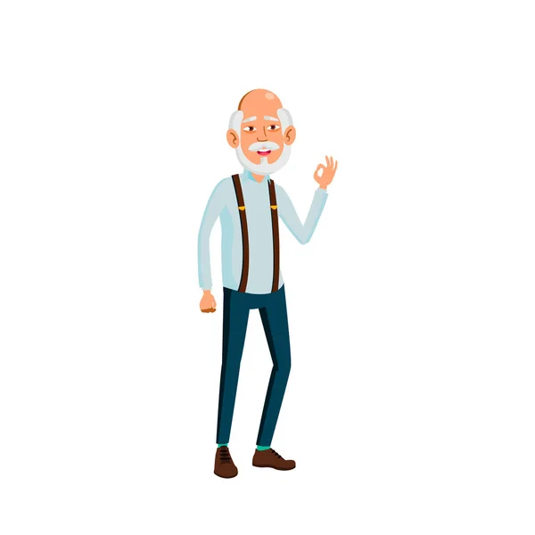 Asian Old Man Vector. Elderly People. Senior Person. Isolated Cartoon Illustration — Stock Vector