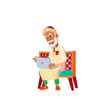 Arap, Müslüman Yaşlı Adam Vektörü. Yaşlı insanlar. Kıdemli Kişi. İzole Karikatür İllüstrasyon