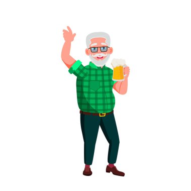 Avrupalı Yaşlı Adam Vektörü. Yaşlı insanlar. Kıdemli Kişi. İzole Karikatür İllüstrasyon