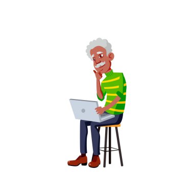 Siyah, Afro-Amerikan Yaşlı Adam Vektörü. Yaşlı insanlar. Kıdemli Kişi. İzole Karikatür İllüstrasyon