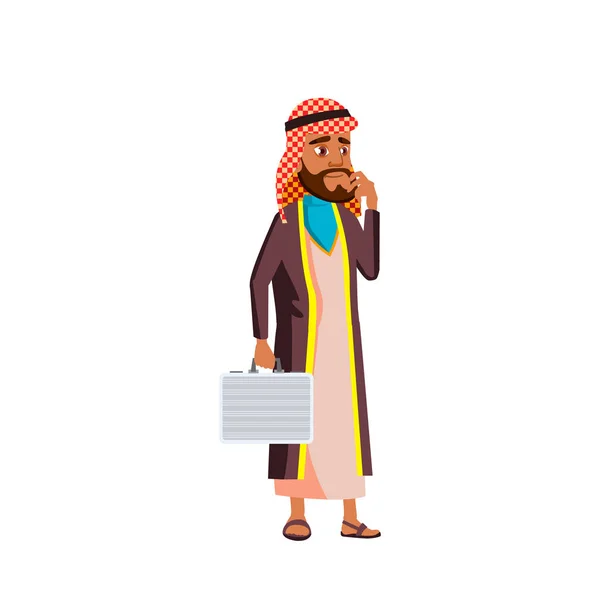 Arab, Muslim Old Man Vector. Orang tua. Orang Senior. Ilustrasi Kartun Terisolasi - Stok Vektor