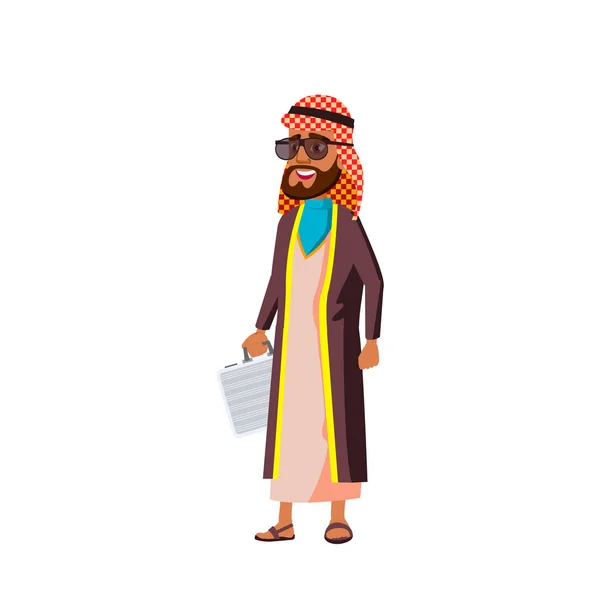 Arab, Muslim Old Man Vector. Orang tua. Orang Senior. Ilustrasi Kartun Terisolasi - Stok Vektor