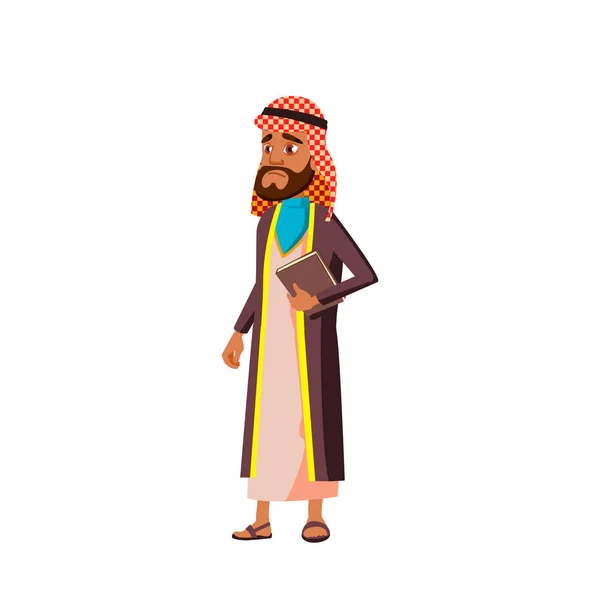 Arab, Muslim Old Man Vector. Orang tua. Orang Senior. Ilustrasi Kartun Terisolasi - Stok Vektor