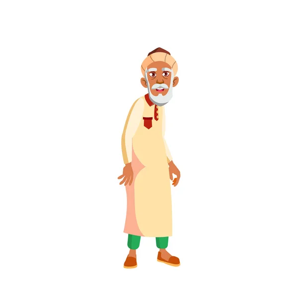 Arabisk, Muslim gammal man vektor. Äldre. Senior person. Isolerad tecknad illustration — Stock vektor