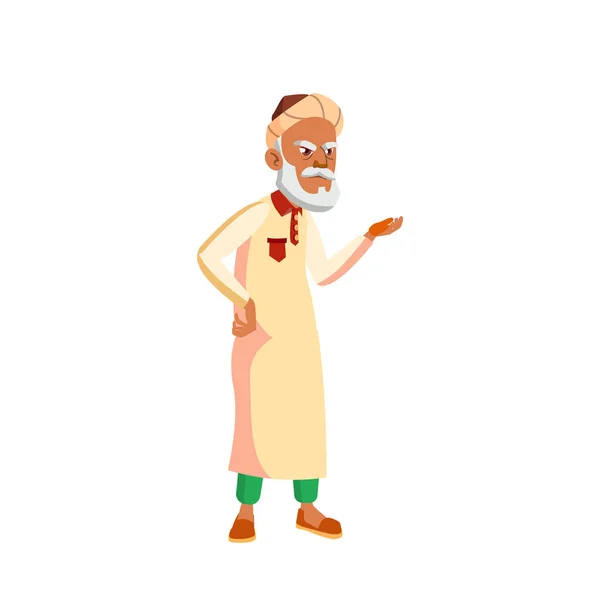Arabisk, Muslim gammal man vektor. Äldre. Senior person. Isolerad tecknad illustration — Stock vektor