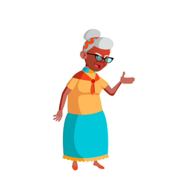 Μαύρος, Αφρικανός Αμερικανός ηλικιωμένη γυναίκα διάνυσμα. Ηλικιωμένων. Ανώτερος άνθρωπος. Μεμονωμένη εικονογράφηση κινουμένων σχεδίων — Διανυσματικό Αρχείο