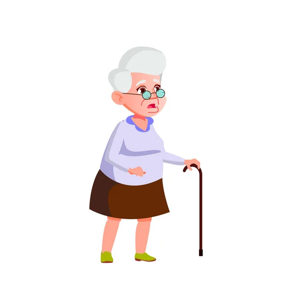 Caucasian Old Woman Vector. Elderly People. Senior Person. Isolated Cartoon Illustration — Stock Vector