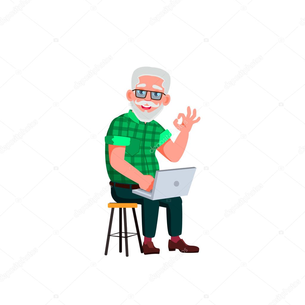 European Old Man Vector. Elderly People. Senior Person. Isolated Cartoon Illustration