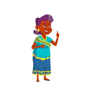 Hintli Yaşlı Kadın Vektörü. Yaşlı insanlar. Kıdemli Kişi. İzole Karikatür İllüstrasyon