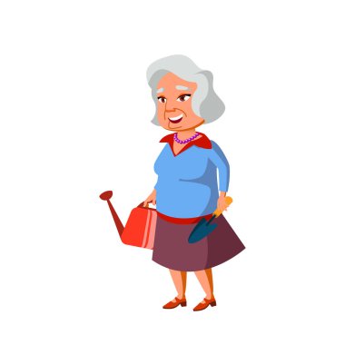 Asyalı Yaşlı Kadın Vektörü. Yaşlı insanlar. Kıdemli Kişi. İzole Karikatür İllüstrasyon