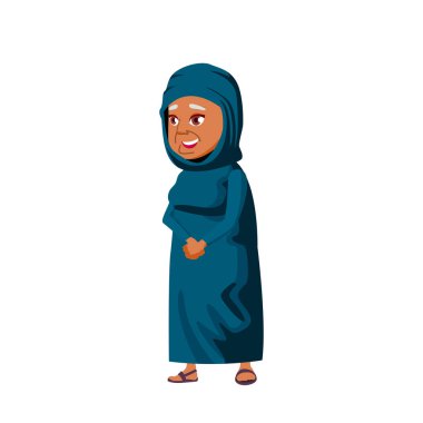 Arap, Müslüman Yaşlı Kadın Vektörü. Yaşlı insanlar. Kıdemli Kişi. İzole Karikatür İllüstrasyon