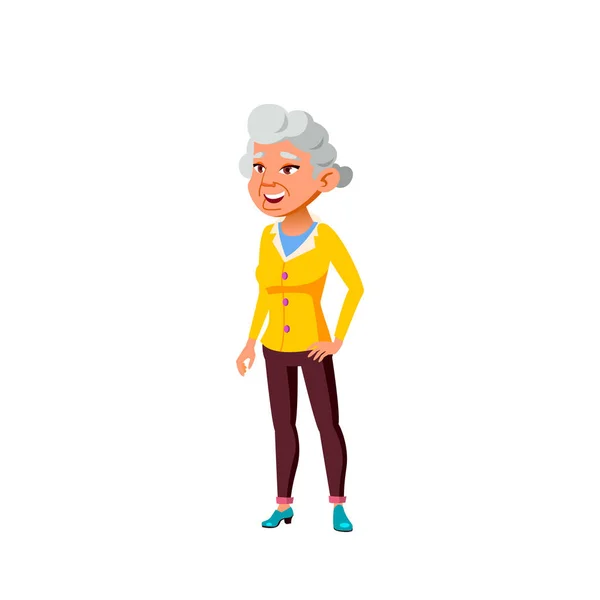 Asian Old Woman Vector. Elderly People. Senior Person. Isolated Cartoon Illustration — Stock Vector