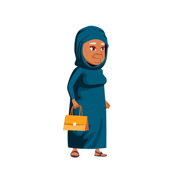 Arab, Muslim Old Woman Vector (en inglés). Personas mayores. Persona mayor. Ilustración de dibujos animados aislados — Vector de stock