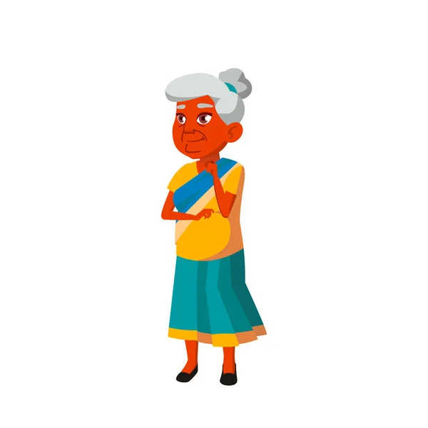 Anciana india Vector. Personas mayores. Persona mayor. Ilustración de dibujos animados aislados — Vector de stock