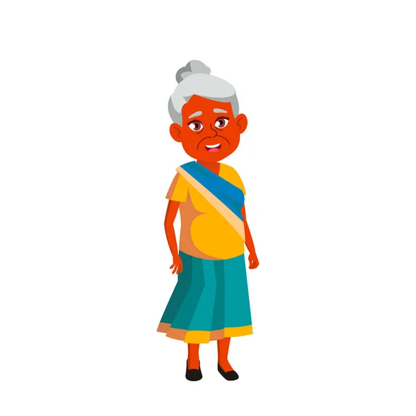 Indische Greisin. Ältere Menschen. Senior Person. Isolierte Cartoon-Illustration — Stockvektor