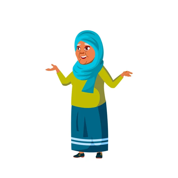 Arab, Muslim Old Woman Vector. Orang tua. Orang Senior. Ilustrasi Kartun Terisolasi - Stok Vektor