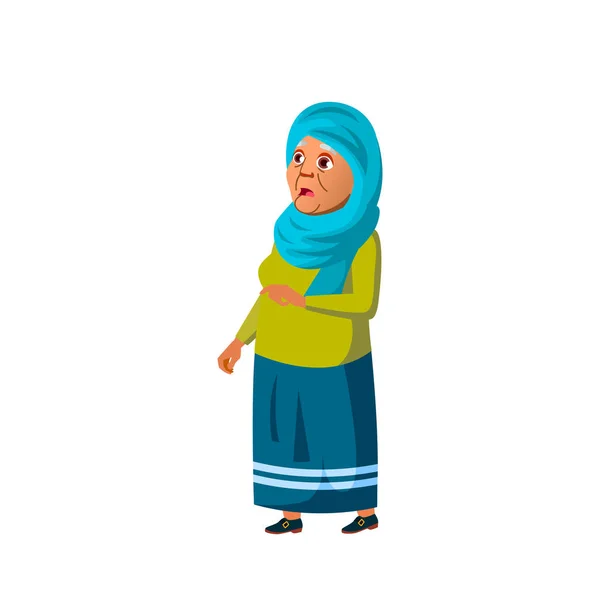 Arab, Muslim Old Woman Vector. Orang tua. Orang Senior. Ilustrasi Kartun Terisolasi - Stok Vektor