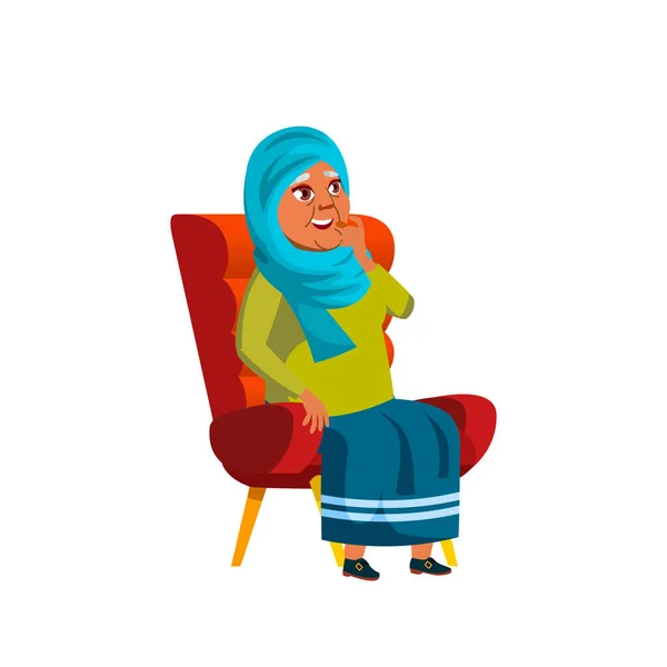 Arab, Muslim Old Woman Vector (en inglés). Personas mayores. Persona mayor. Ilustración de dibujos animados aislados — Vector de stock