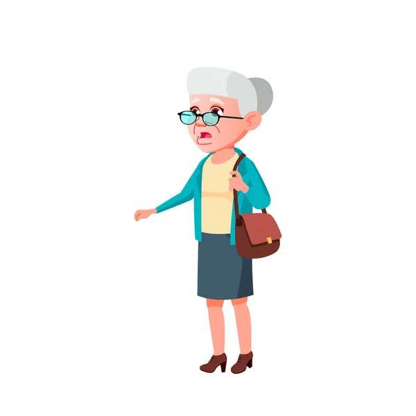 Caucasian Old Woman Vector. Elderly People. Senior Person. Isolated Cartoon Illustration — Stock Vector