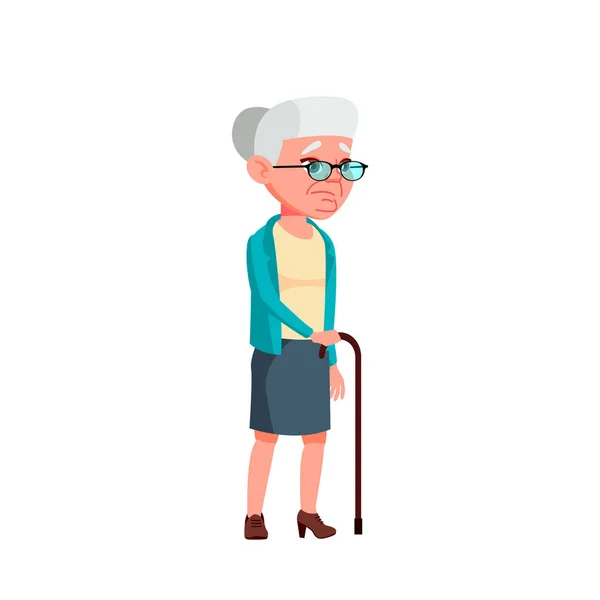 高加索老妇人向量。老年人。高级人员。独立卡通插图 — 图库矢量图片