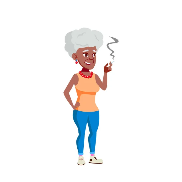 Zwart, Afro-Amerikaanse oude vrouw vector. Ouderen. Senior person. Geïsoleerde cartoon illustratie — Stockvector