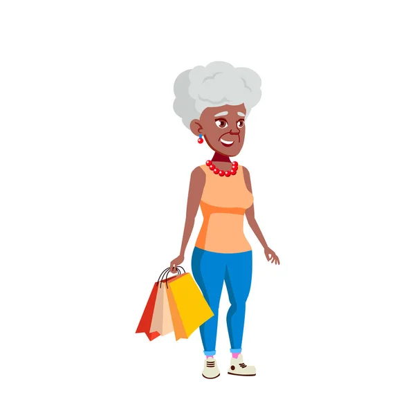 Vector negro, afroamericano de la vieja mujer. Personas mayores. Persona mayor. Ilustración de dibujos animados aislados — Vector de stock
