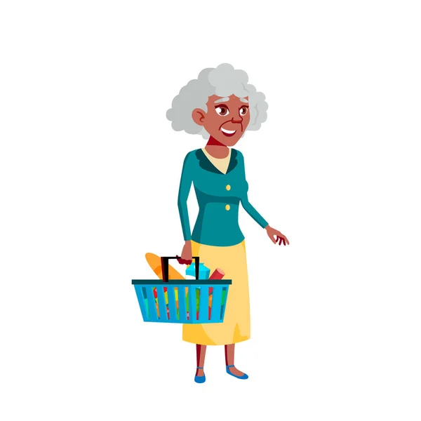 Black, African American Old Woman Vector. Elderly People. Senior Person. Isolated Cartoon Illustration — Stock Vector
