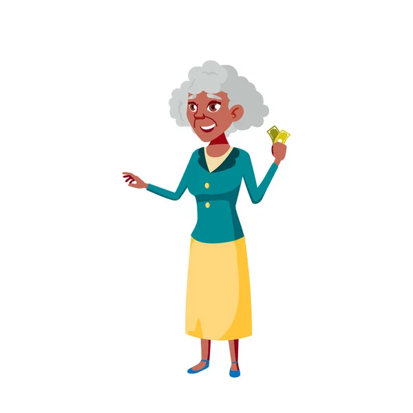 Black, African American Old Woman Vector. Orang tua. Orang Senior. Ilustrasi Kartun Terisolasi - Stok Vektor