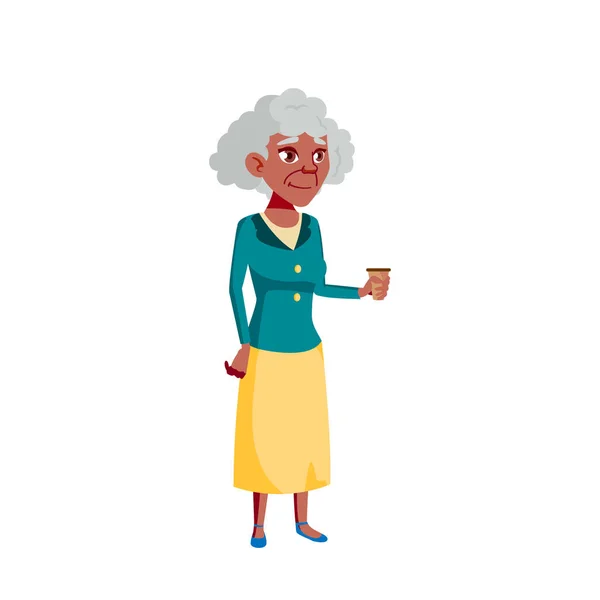 Black, African American Old Woman Vector. Elderly People. Senior Person. Isolated Cartoon Illustration