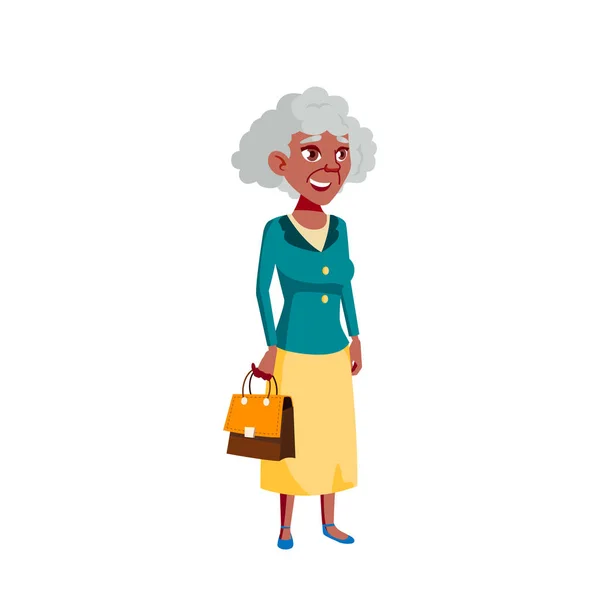 Black, African American Old Woman Vector. Orang tua. Orang Senior. Ilustrasi Kartun Terisolasi - Stok Vektor