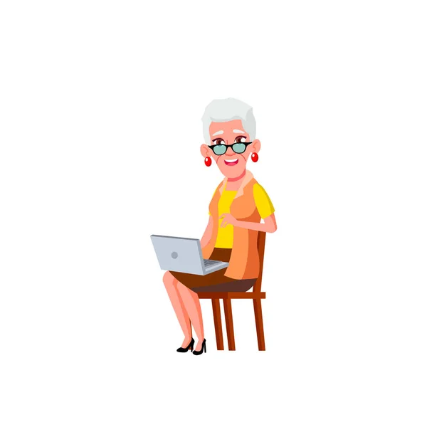 Caucasian Old Woman Vector. Elderly People. Senior Person. Isolated Cartoon Illustration — Stock Vector