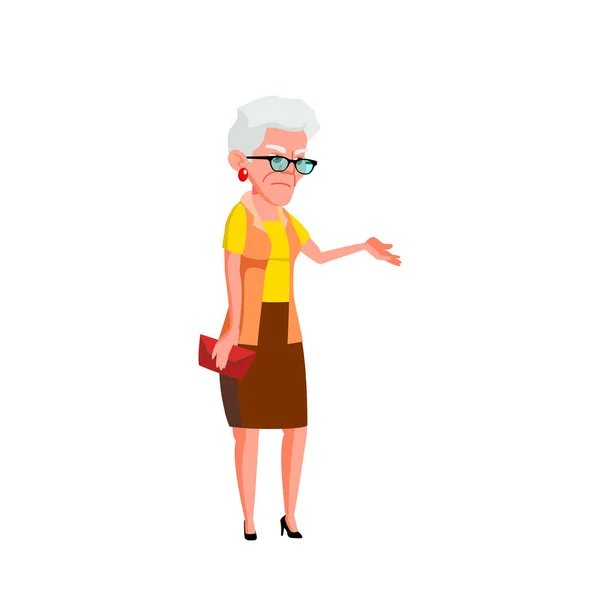 Caucasian Old Woman Vector. Elderly People. Senior Person. Isolated Cartoon Illustration — Stock Vector