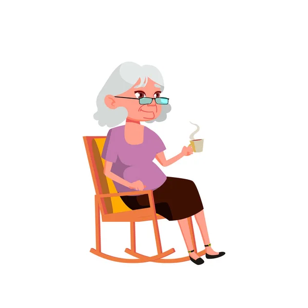 白人老婆ベクトル高 齢 者。シニアパーソン。孤立した漫画のイラスト — ストックベクタ