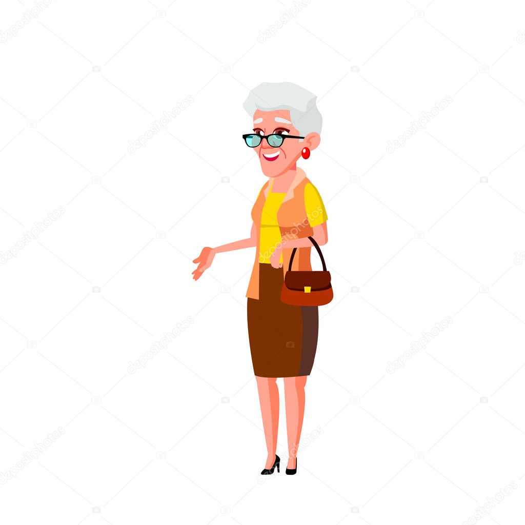 Caucasian Old Woman Vector. Elderly People. Senior Person. Isolated Cartoon Illustration