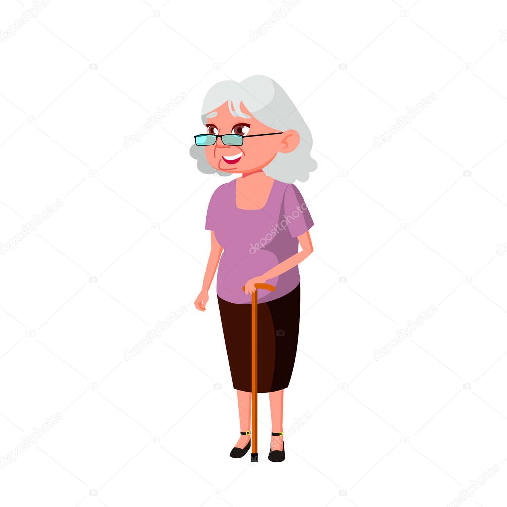 Caucasian Old Woman Vector. Elderly People. Senior Person. Isolated Cartoon Illustration