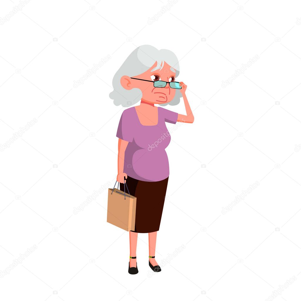 Caucasian Old Woman Vector. Elderly People. Senior Person. Isolated Cartoon Illustration