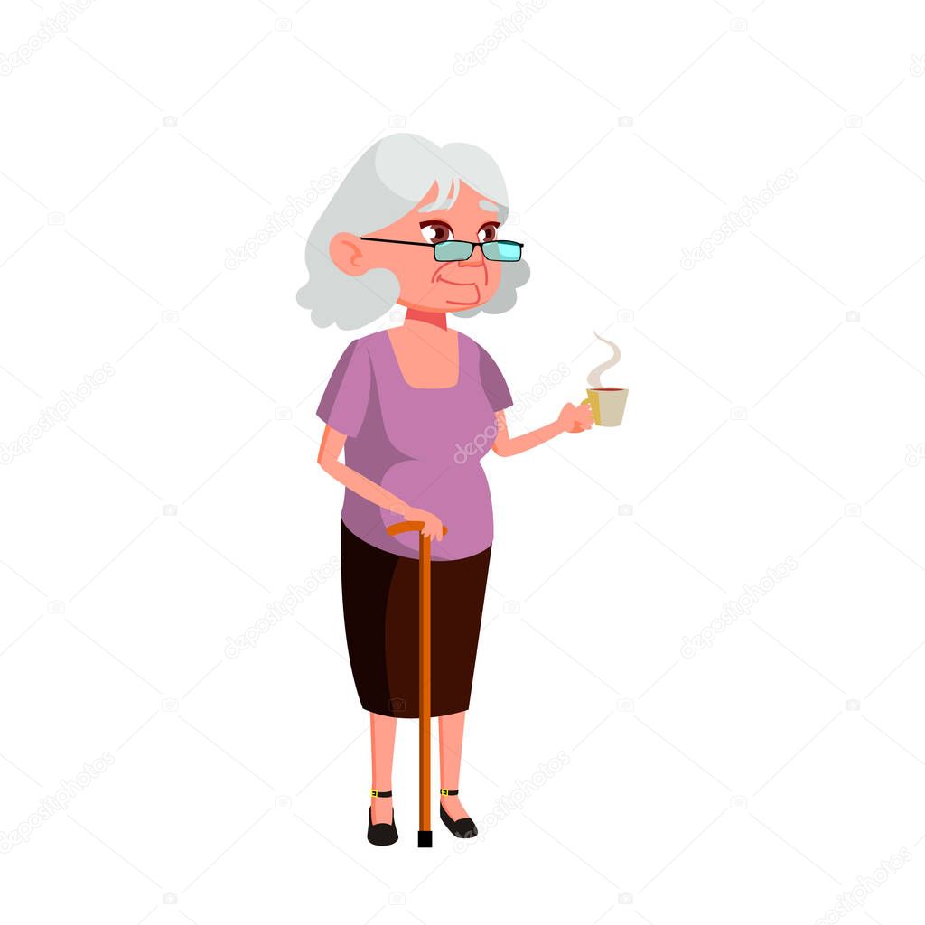 Caucasian Old Woman Vector. Elderly People. Senior Person. Isolated Cartoon Illustration
