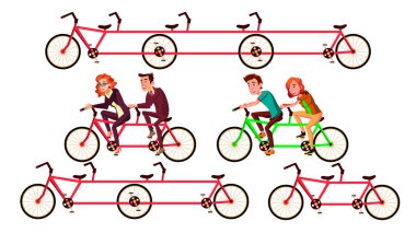 Karakterlere Göre Bisiklet Tandem Sürme Seti Vektör