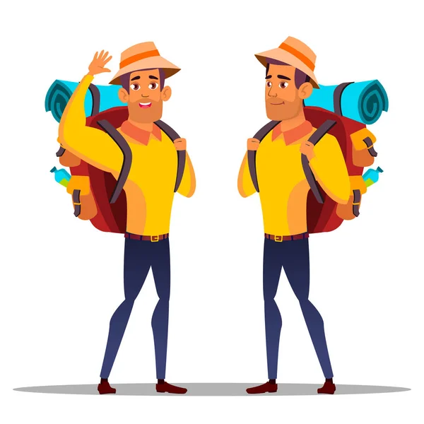 Персонаж Чоловік Пішохід з великим рюкзаком Вектор — стоковий вектор