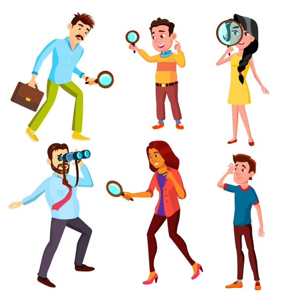 Curious Characters Looking Information Set Vector — Stock Vector