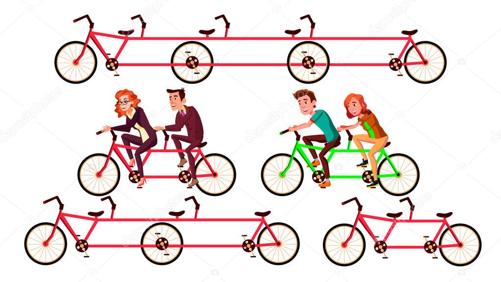 Bicycle Tandem Riding By Characters Set Vector